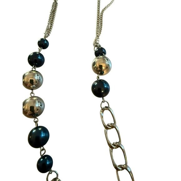 Silver-Tone Multi-Chain Necklace & Navy Beaded Earrings Set By Paparazzi Accesso - Picture 2 of 4
